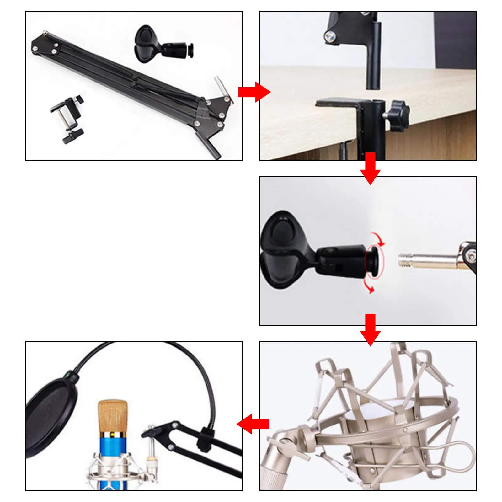 

Foldable Mic Stand Sturdy Desktop Holder Steel Universal Mic Mount for Live Streaming Podcasting Broadcasting