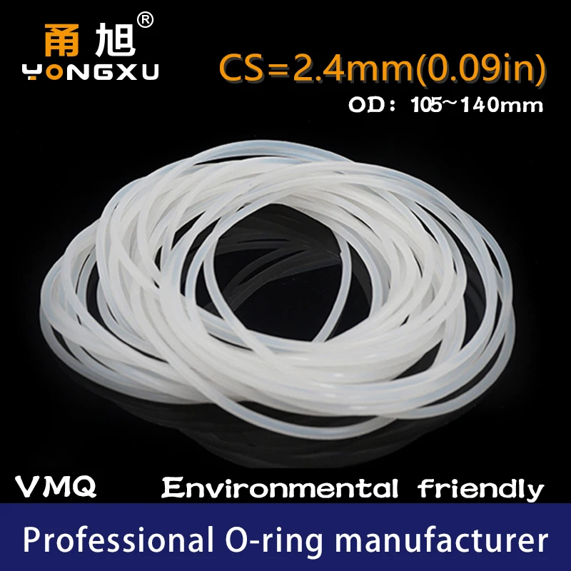 

VMQ O Ring Seal Gasket Thickness CS2.4mm OD105/110/115/120/130/140*2.4mm Silicone Rubber Waterproof Washer White