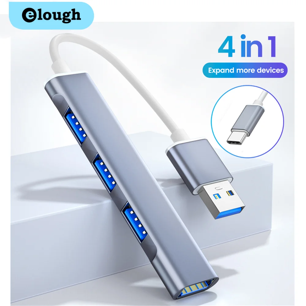 

elough HUB USB C 4Ports HUB USB 3.0 OTG High Speed Type-C Splitter Computer Macbook Laptop PC Accessories Dock Station Multiport