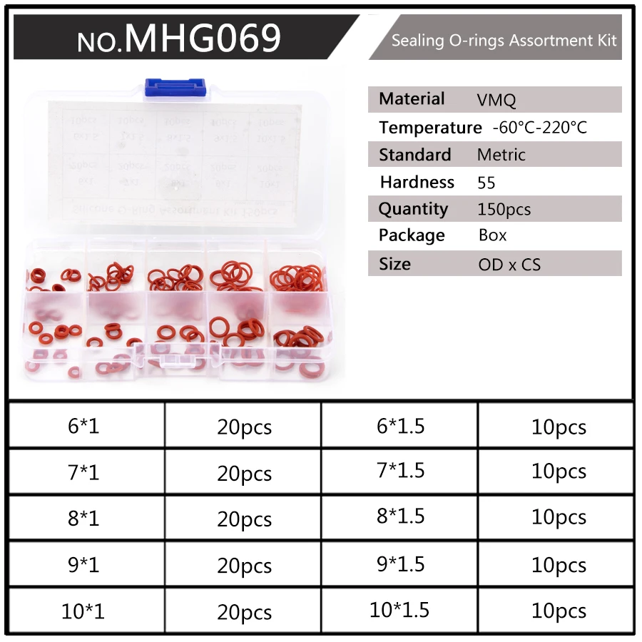 

150 шт. PCP Пейнтбол VMQ красные силиконовые уплотнительные кольца, сменный комплект прокладок, наружный диаметр 6-20 мм CS 1 мм 1,5 мм 1,9 мм 2,4 мм 10 маленьких размеров