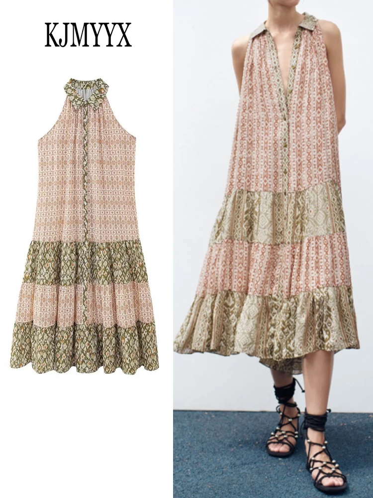 

KJMYYX Модные женские свободные платья в праздничном стиле с принтом, Новинка лета 2023, женское Элегантное однобортное платье в стиле пэчворк б...