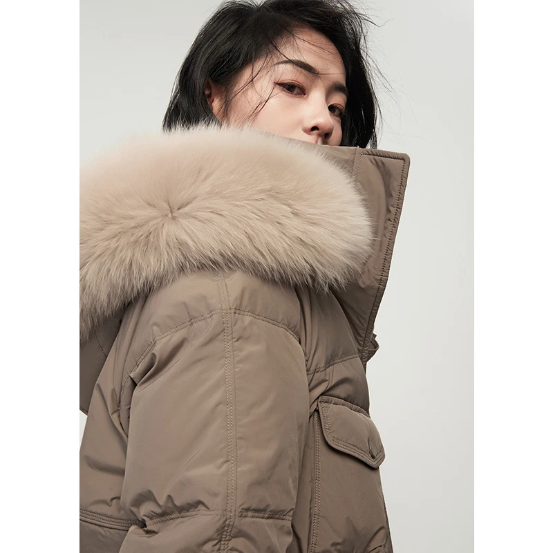 New Abrigos Mujer Invierno 2022  90%  White Duck Down  Long  Winter Jacket Women  High Street Fox Fur Collar and Hat Detachable