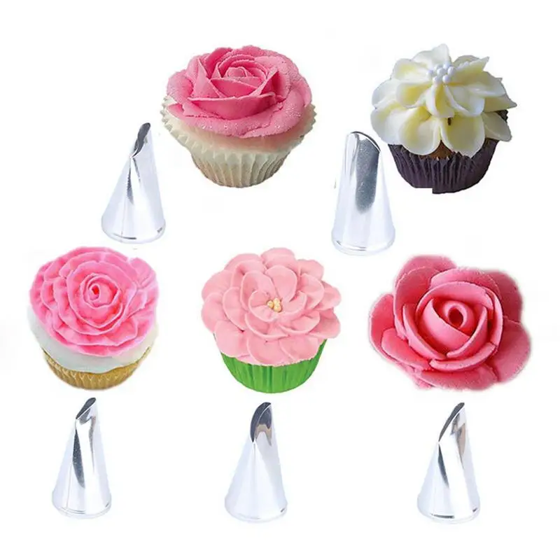 

Set Of 5 PCS Stainless Steel Rose Petal Flower Icing Tips Piping Nozzles Cake Cream Decorating Tool Pastry Dessert Decorators