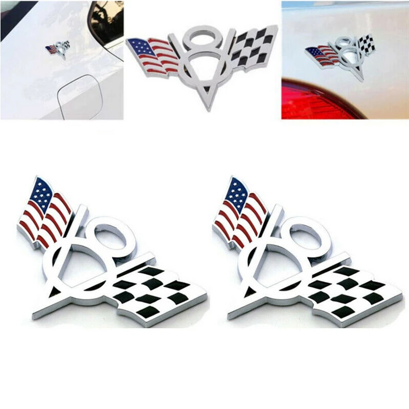 

2PCS 3D Metal V8 Emblem American Flag Car Trunk Badge Universal Car Sticker Decal for Ford Chevrolet Car Styling