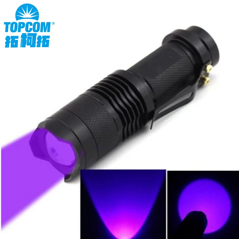 

TOPCOM Portable Flashlight Spotlight Torch sk68 365nm 395nm Ultraviolet 3W Zoomable Money Detector Fluorescent Mask Detect Bulb