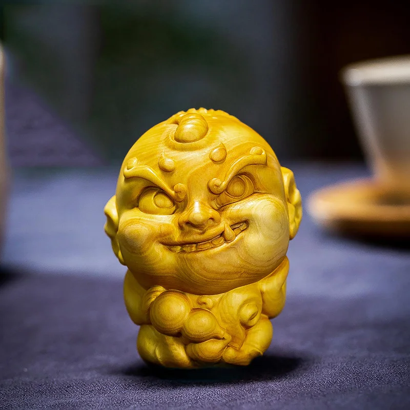 XS397-6 высокий золотой рог король самшит скульптура мифический персонаж кулон