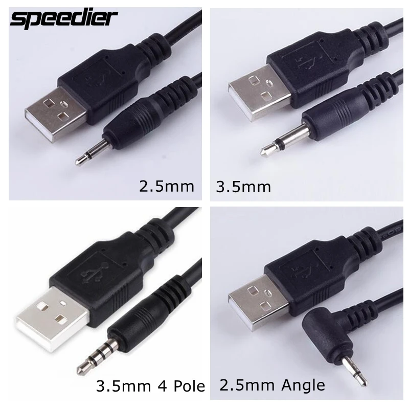 

Black 1m USB Jack Aux 2.5mm 3.5mm Mono Audio 4 Pole cable USB2.5 2.5 mm USB jack USB 2.0 to DC2.5mm 2A charging power cable 3FT