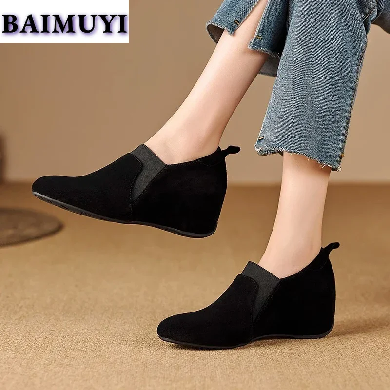 Женские Элегантные замшевые туфли повседневные лоферы на танкетке брендовые