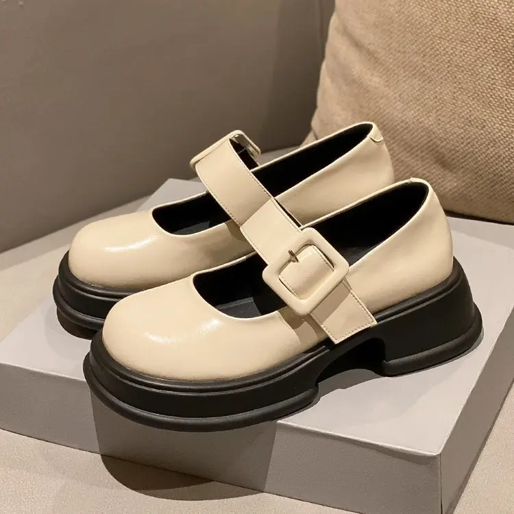 

Корейские туфли в британском стиле, женские лоферы на платформе и меху, Осенние повседневные кроссовки с круглым носком, лето 2022, в стиле пре...