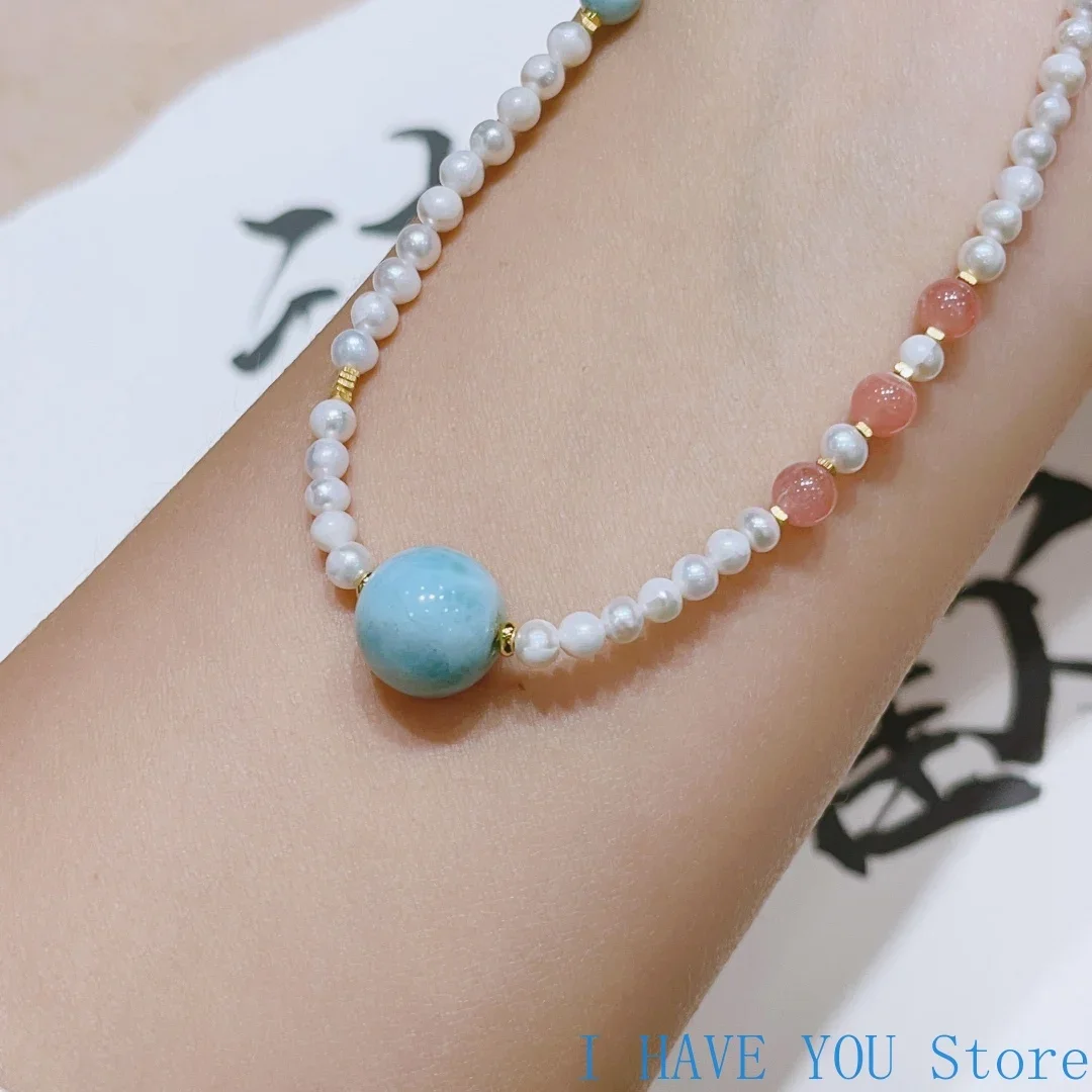 Натуральный жемчуг круглый морской арагонит нефрит серебряное ожерелье модное