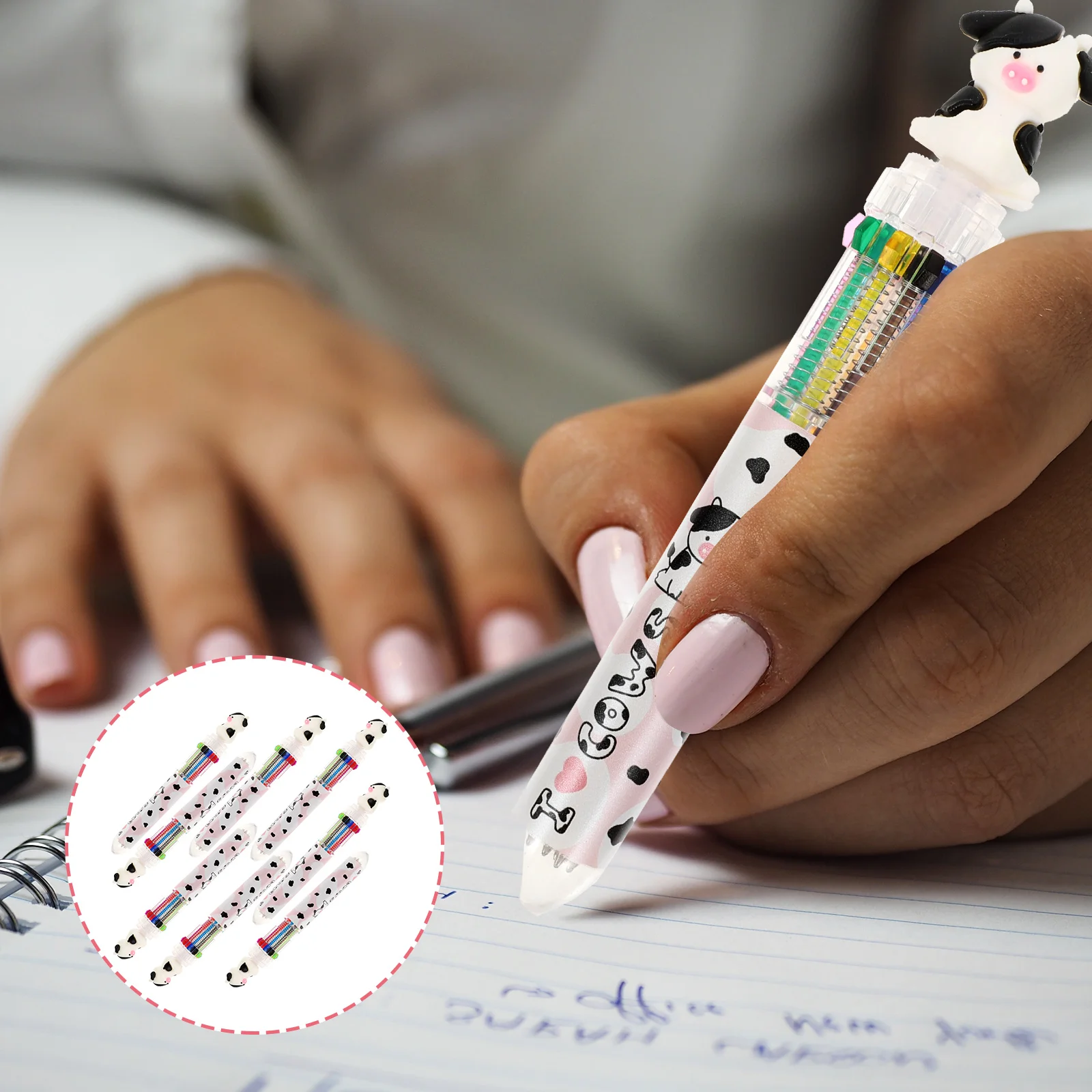 

Pens Ballpoint Writingink Pen Retractable Color Novelty Cow Cartoon Ten Colorfulanimal Changing Children Shuttleschool Toy Funny