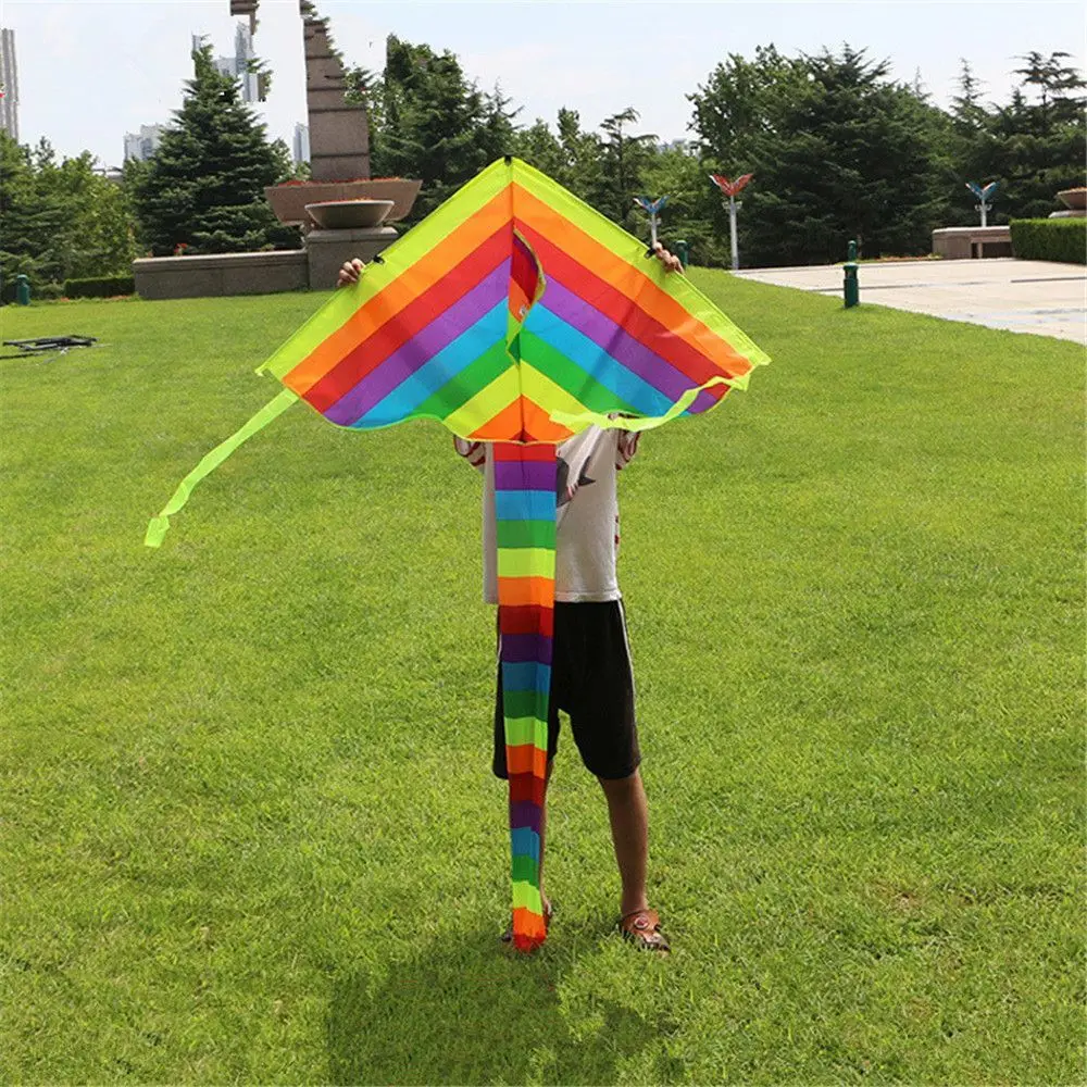 

Colorful Spring Flying Gadget Easy Fly Outdoor Long Tail Kids Flying Toys Rainbow Color Nylon Triangle Kite