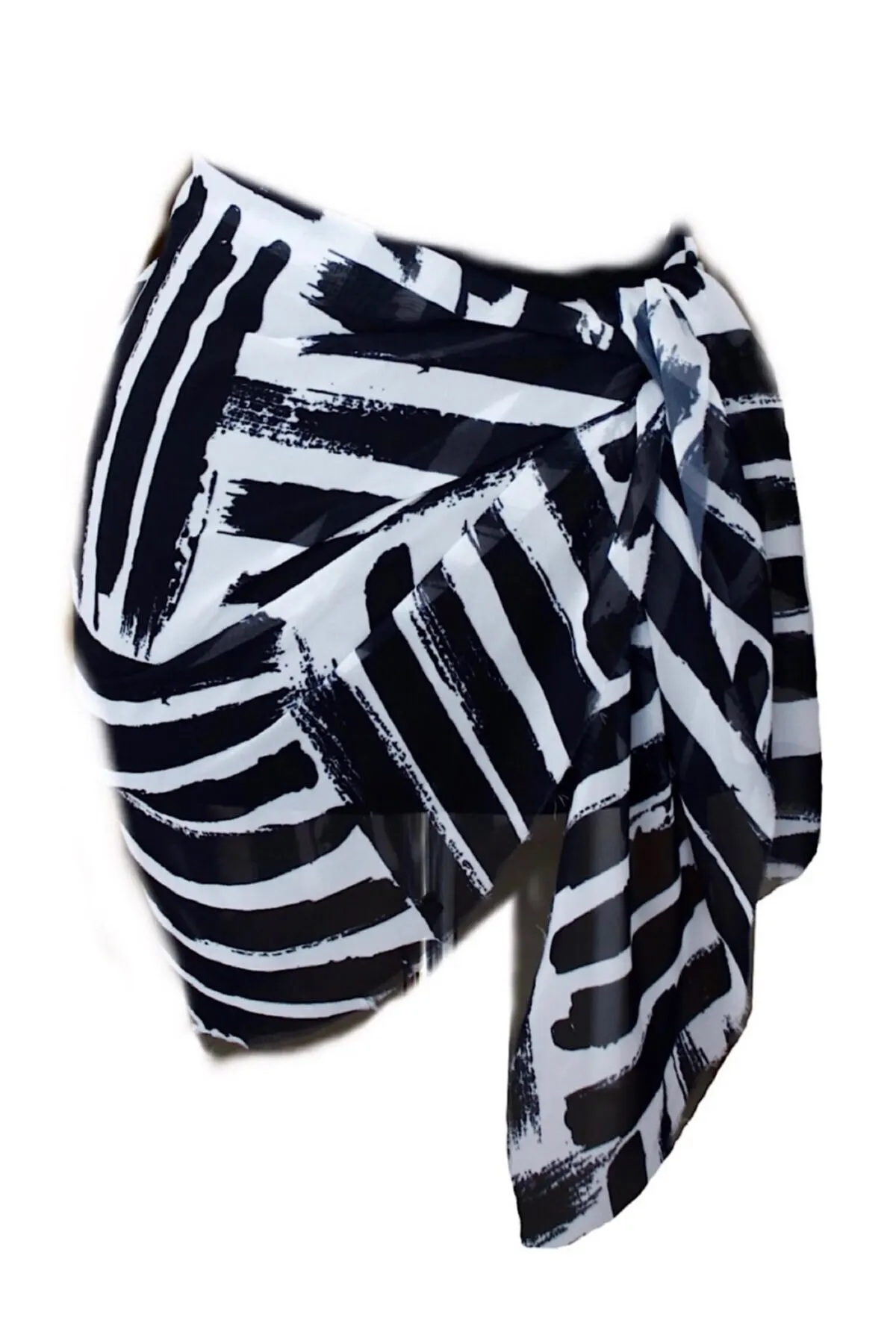 

Women's Pareo Black And White Tied Short Swimwear Cover Dress Sexy Tunic Suit Beachwear Female Beach Bikini Cover