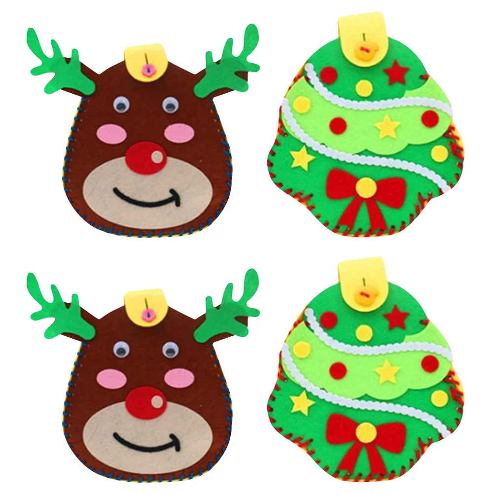 

Christmas Bag Diy Bags Gift Craftsewing Pouch Holiday Handbag Candy Childtreatcellophane Dress Kids Cartoon Reindeer Felt Kit