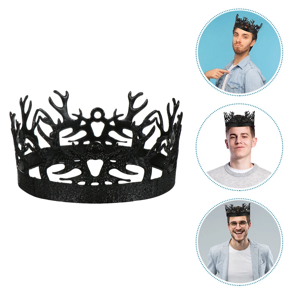 

Vintage Court Crown Alloy Black Cosplay King Masculine Decor Headband Men Birthday Medieval Man Tiara Prop Prom Tiaras