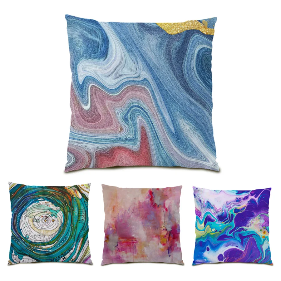 

New Decoration Home Decor Colorful Cushion Cover 45x45 Oil Painting Living Room Decoration Polyester Linen Artistic Velvet E0353