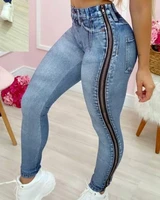 2022 new womens blue skinny casual metal zipper jeans
