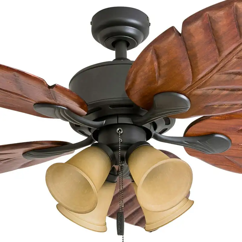 

Bronze Tropical LED Ceiling Fan with Light, Hand Carved Blades