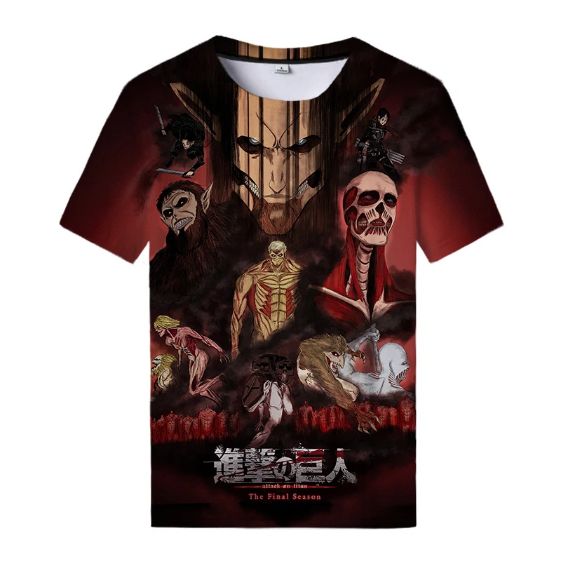 

Мужская футболка с коротким рукавом, летняя футболка большого размера с 3D-принтом из аниме «атака на Титанов», 2023