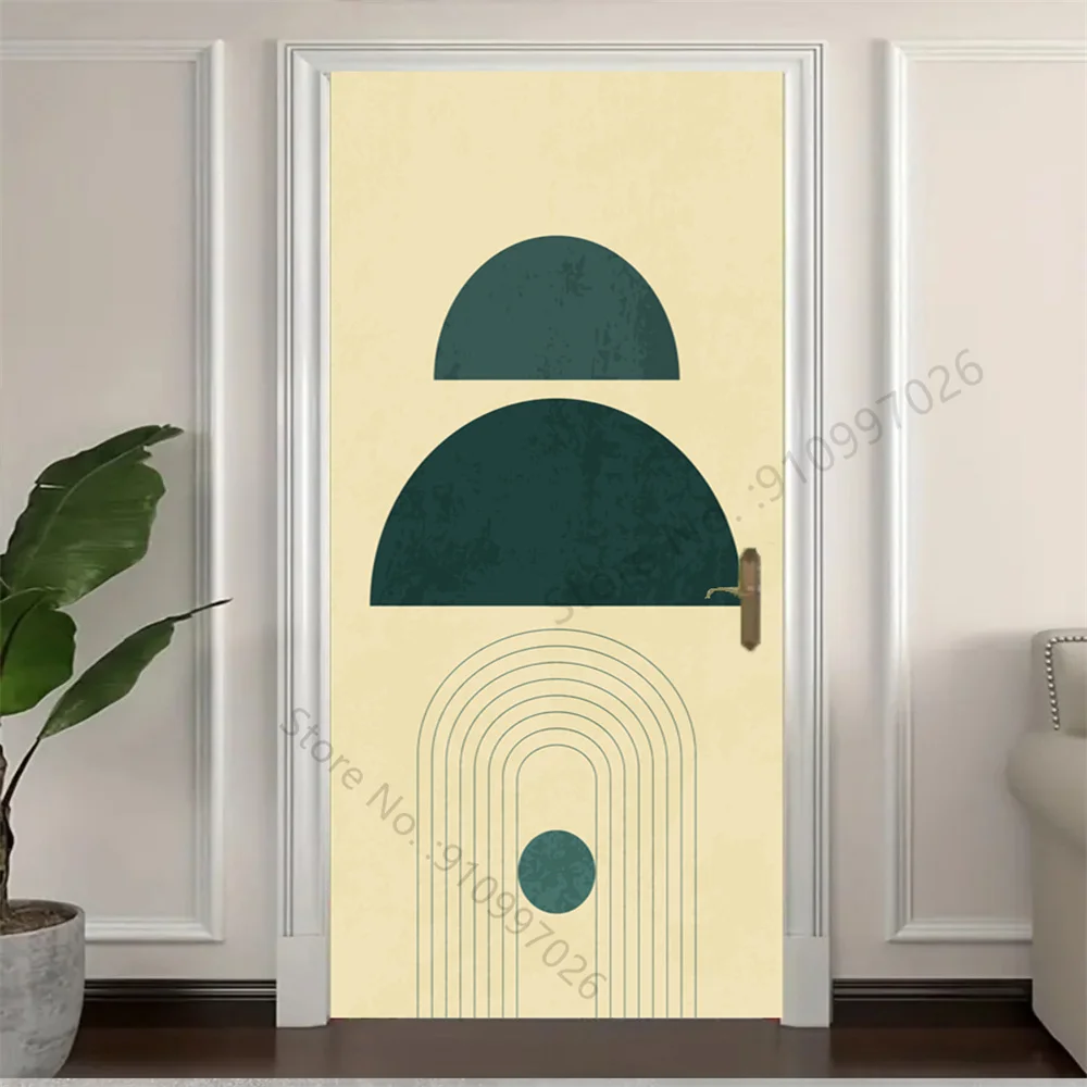 Наклейка на арочную дверь самоклеящаяся ПВХ бохо пейзаж солнце гора абстрактные
