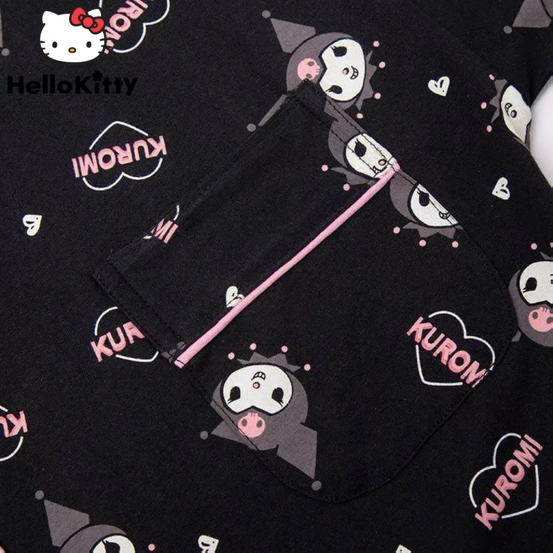 Sanrio Kuromi Women's Pajamas Cartoon Cute 2023 New Ins Spring Long-sleeved Students Adult Cardigan Sleepwear  Pajamas Set