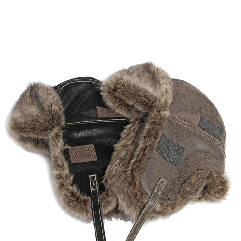 

Winter Hat Men Women's Pilot Aviator Bomber Trapper Hat Faux Fur Soft Pu Leather Snow Cap With Ear Flaps Russian Hat