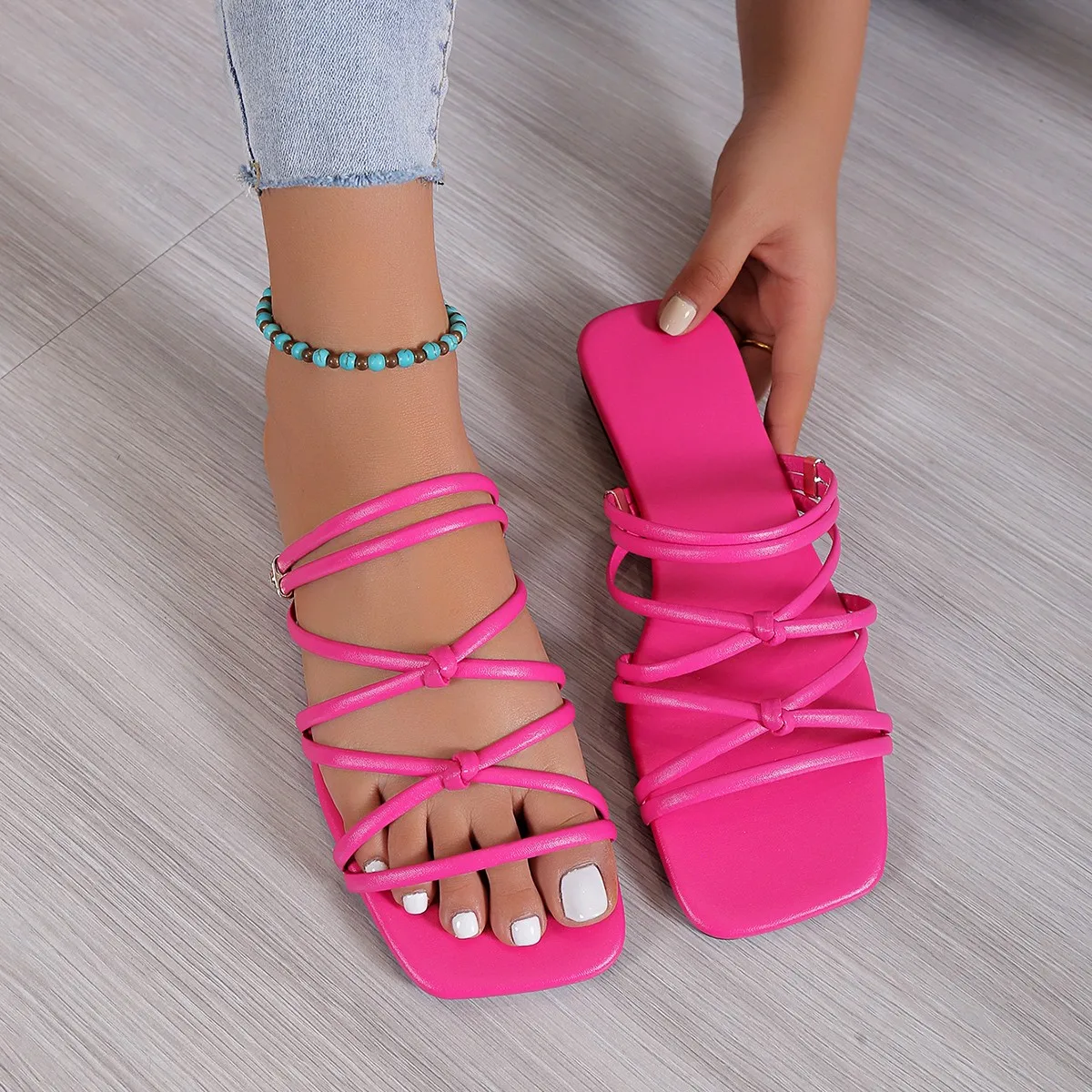 New Women's Rome Open-toe Slippers Women Slingback Sandals Shoes Summer Flats Casual Flip Flops Dress Shallow Female Slides 43