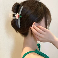geometric korean sweet tulip flower shark clips transparent ponytail holder women hair claws crab clip grip for women