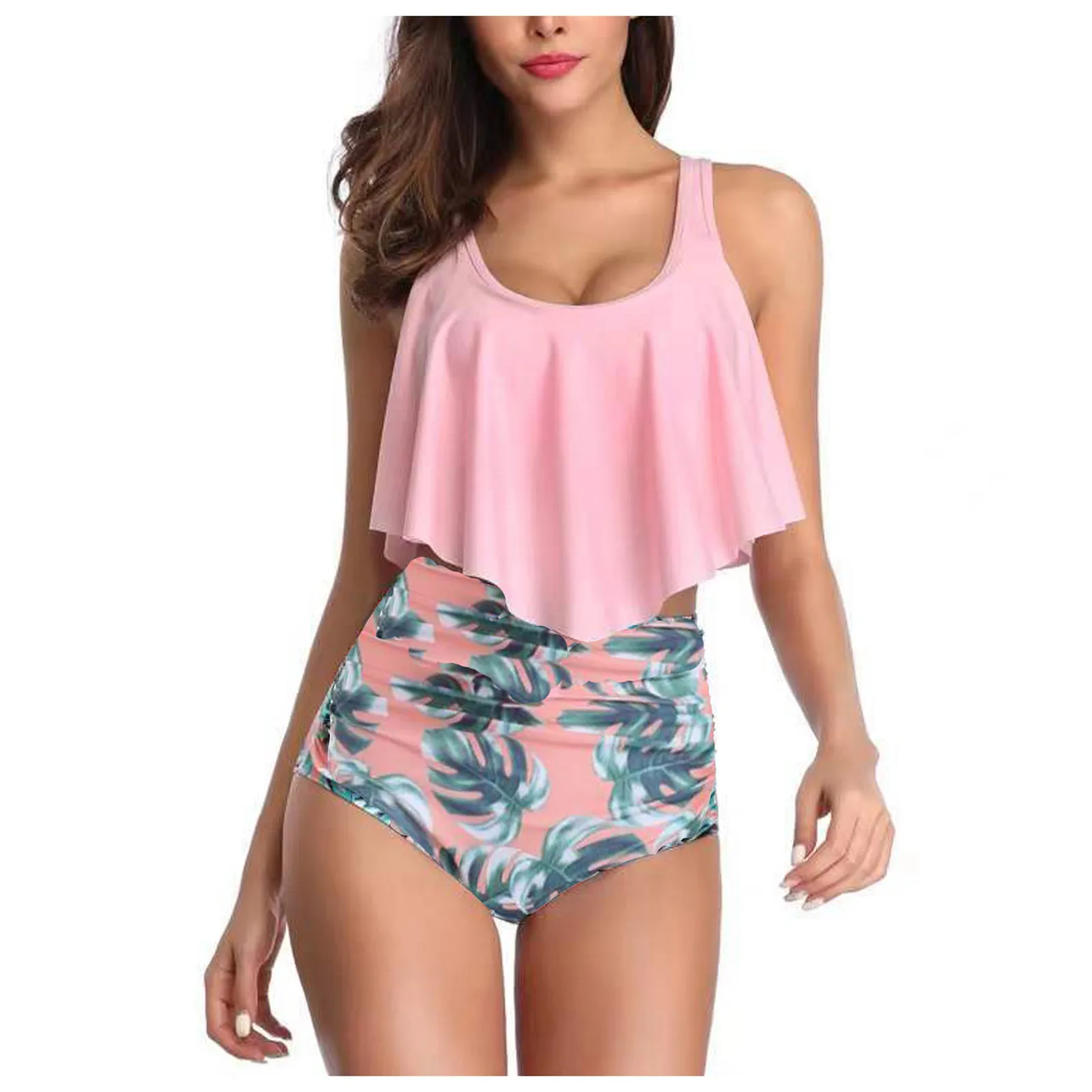 

Bikini Ruffle Print Covers The Belly And Shows Thin Split Swimsuit Women swimwear conjunto biquinis feminino Hot Sale bikini