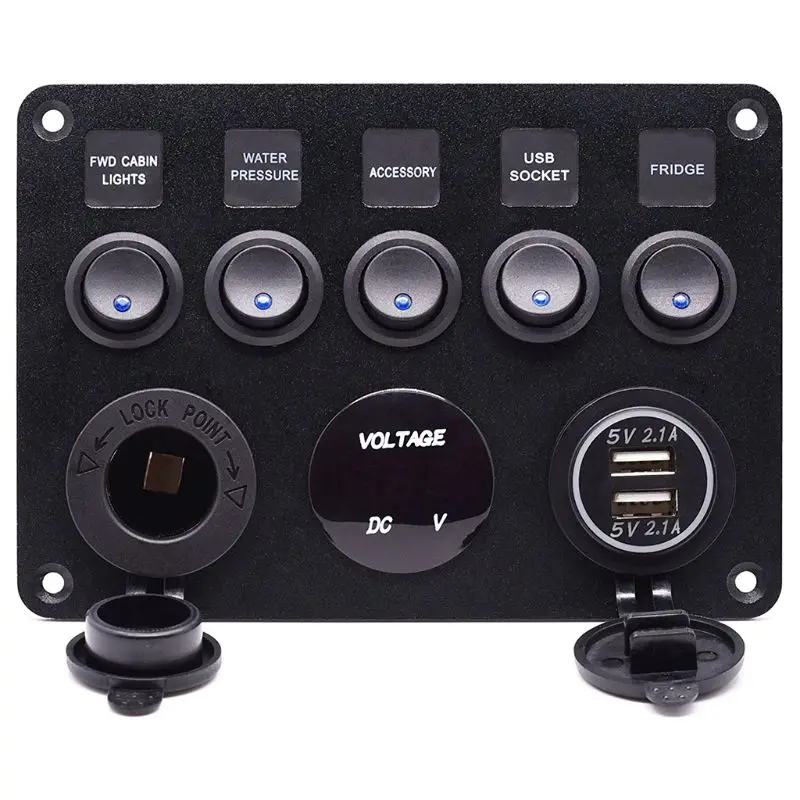 

12-24V Switch Panel with Dual USB Used for Car Boat Camper Marine RV Multipurpose Modification Controller