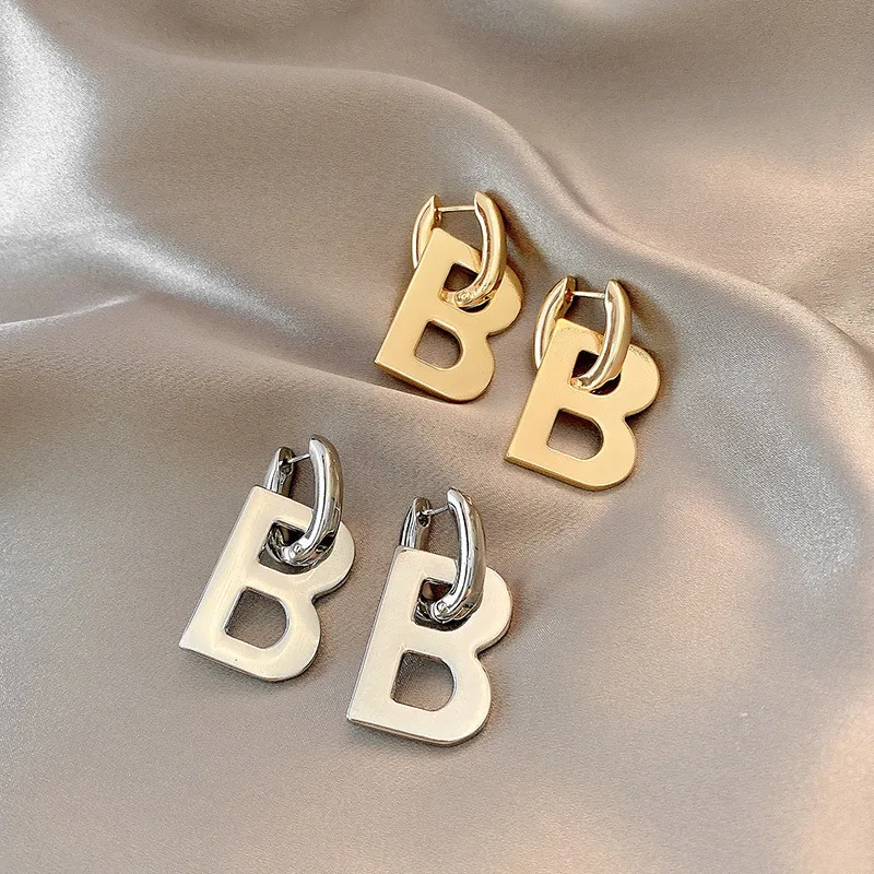 Delysia King Retro letter B Earrings simple temperament personalized removable Earrings
