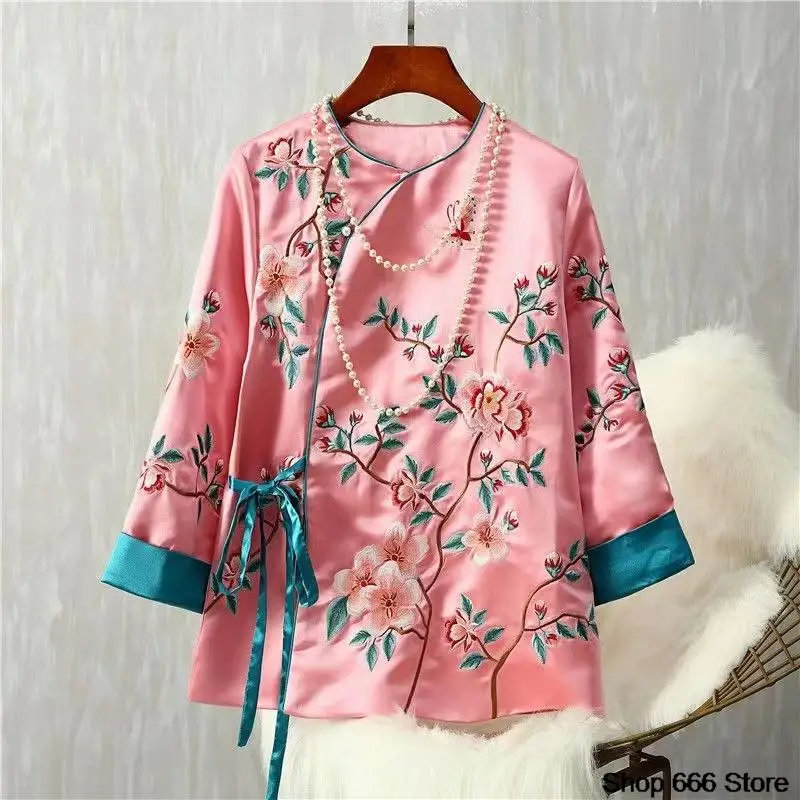 New 2023 New Vintage Heavy Industry Embroidered Embroidered Qipao Loose Traditional Chinese Women's Top Ethnic Style Tang Suit