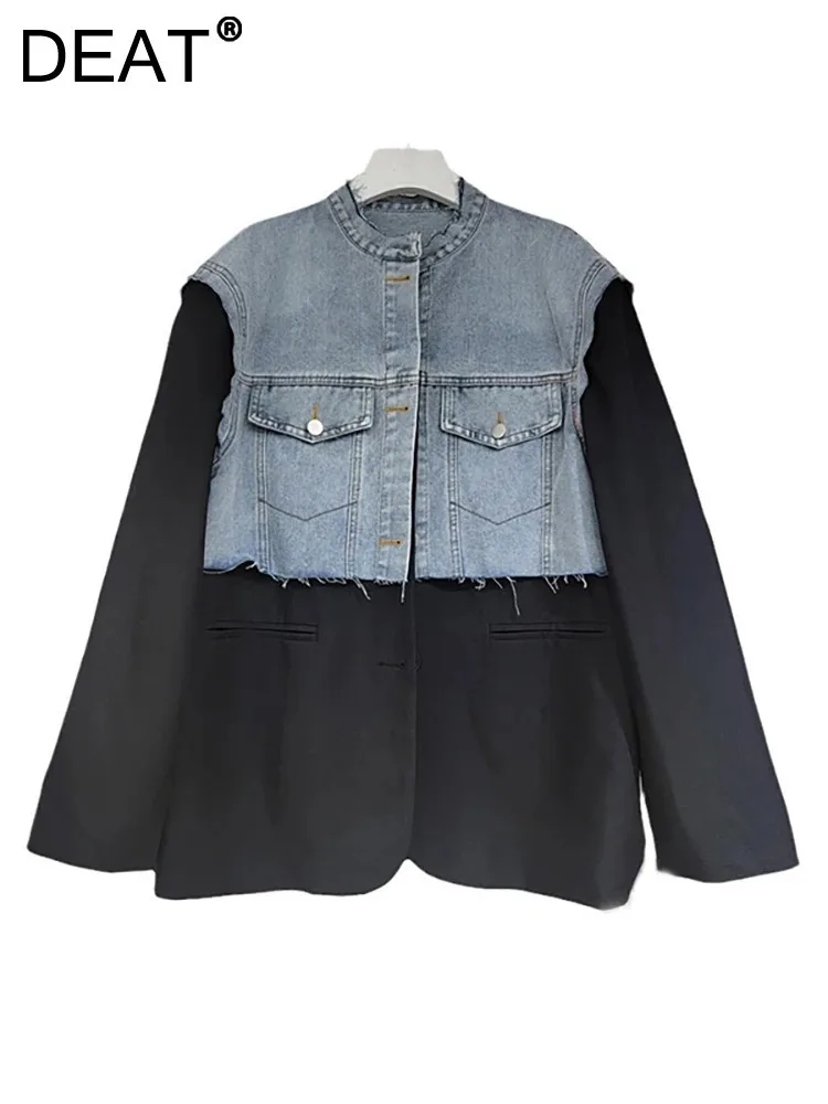 Женский Джинсовый блейзер DEAT однобортный пиджак свободного покроя в стиле