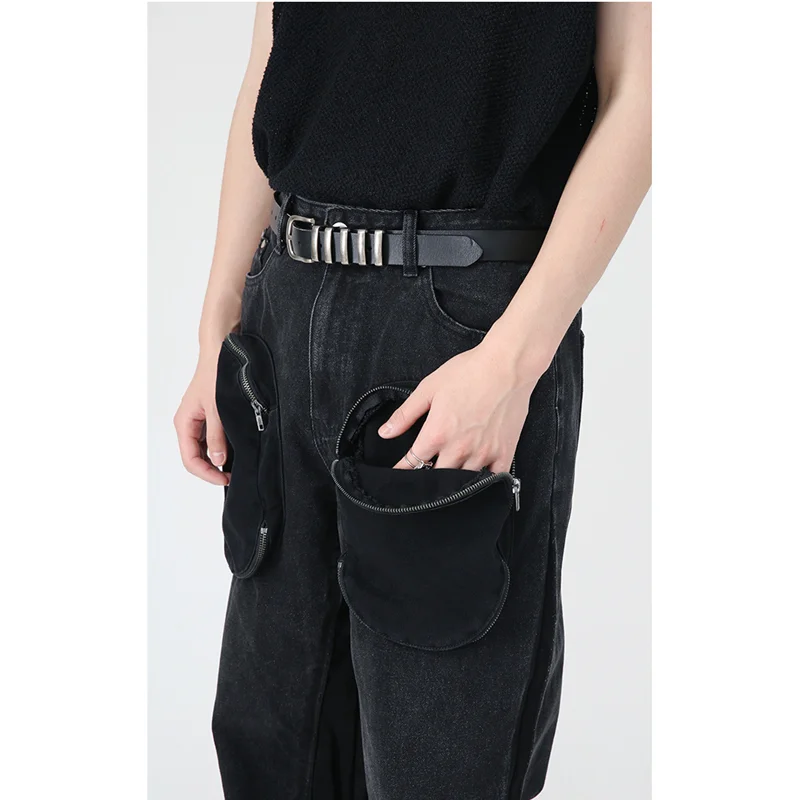 Streetwear Men Hip Hop Loose Straight Cylinder Casual Pants Versatile Comfortable Big Pocket Jeans 2022 Autumn and Winter Female