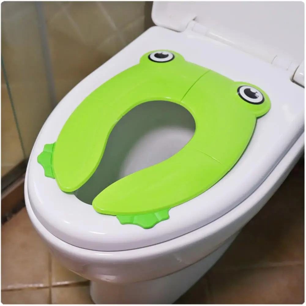 

New Children Folding Portable Toilet Seat Green Pp Frog Toilet Cover For Baby To Go Out Practice Sturdy Travel Hotel Toilet Lid