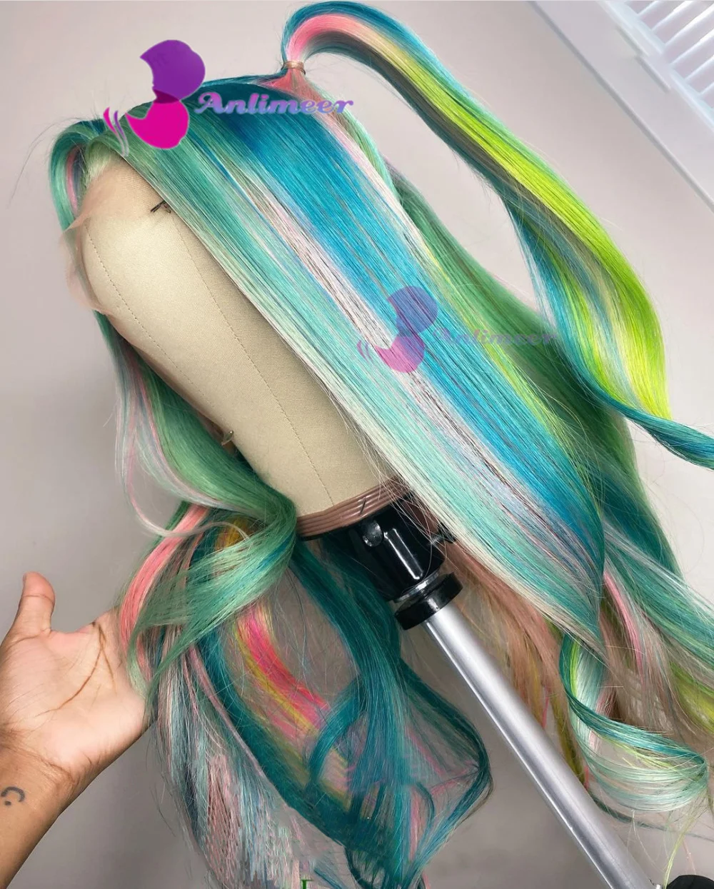 

Rainbow Wig Colorful Wigs Highlight Human Hair 13x6 Lace Front Wig for White Women Silk Straight Highlight Wig for Black Women