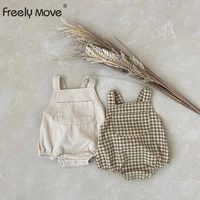freely move newborn toddler baby boy girl romper jumpsuit infant corduroy clothes sleeveless plaid solid romper outfit sunsuit