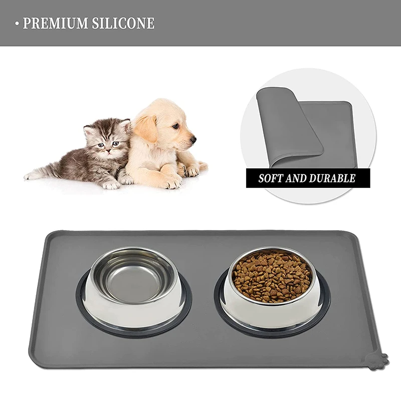 

Silicone Dog Cat Bowl Mat with High Lips Non-Stick Waterproof Food Feeding Pad Puppy Feeder Tray Water Cushion Placemat