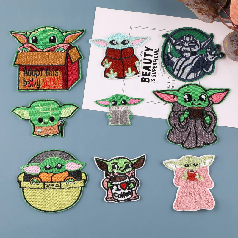 Disney Star Wars Yoda Iron on Patches Big Ear Green Monster Embroidery Clothes Sticker DIY T-shirt Bag Hats Sewing Decals Gifts