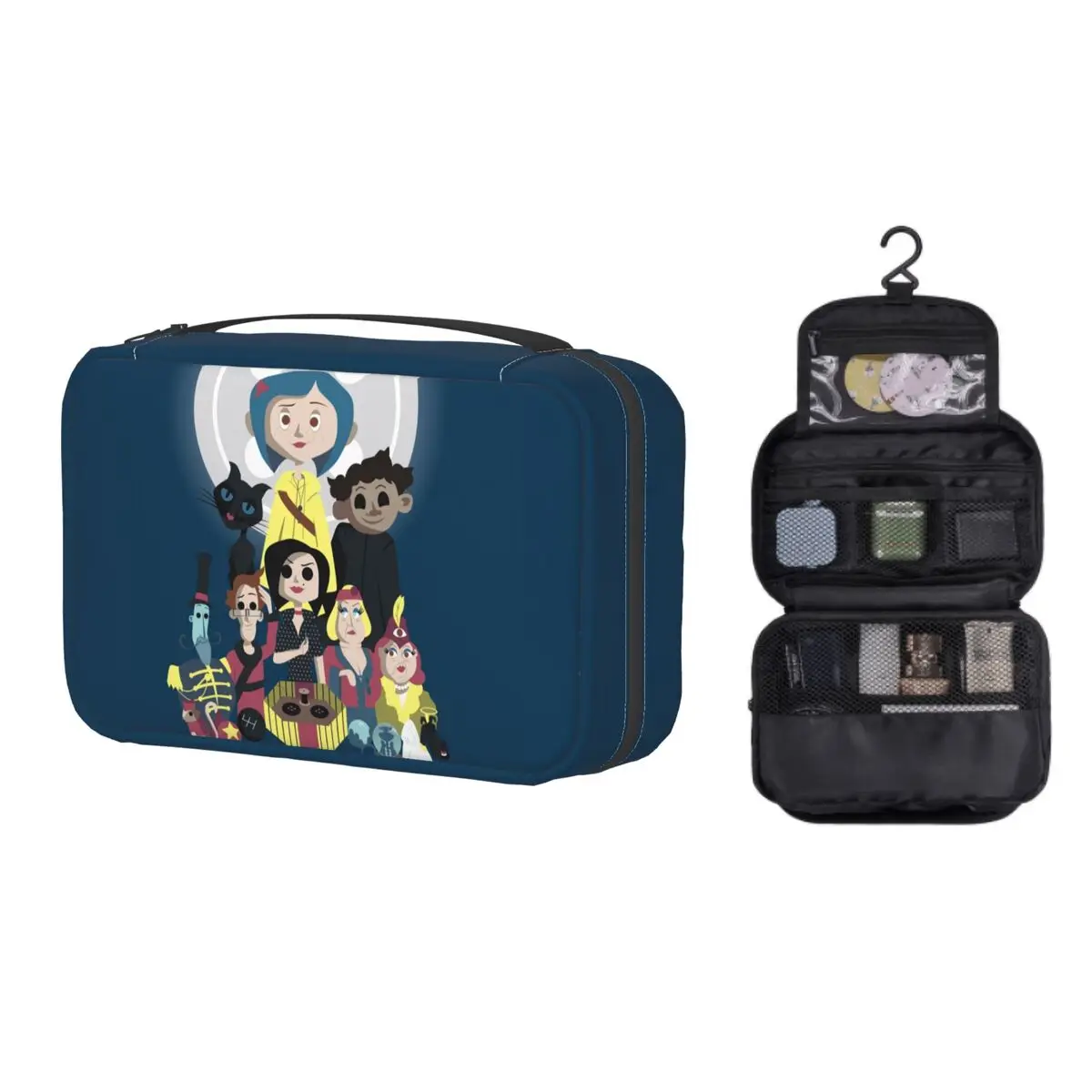 

Custom Coraline Character Horror Film Toiletry Bag Women Makeup Cosmetic Organizer Ladies Beauty Storage Dopp Kit Case