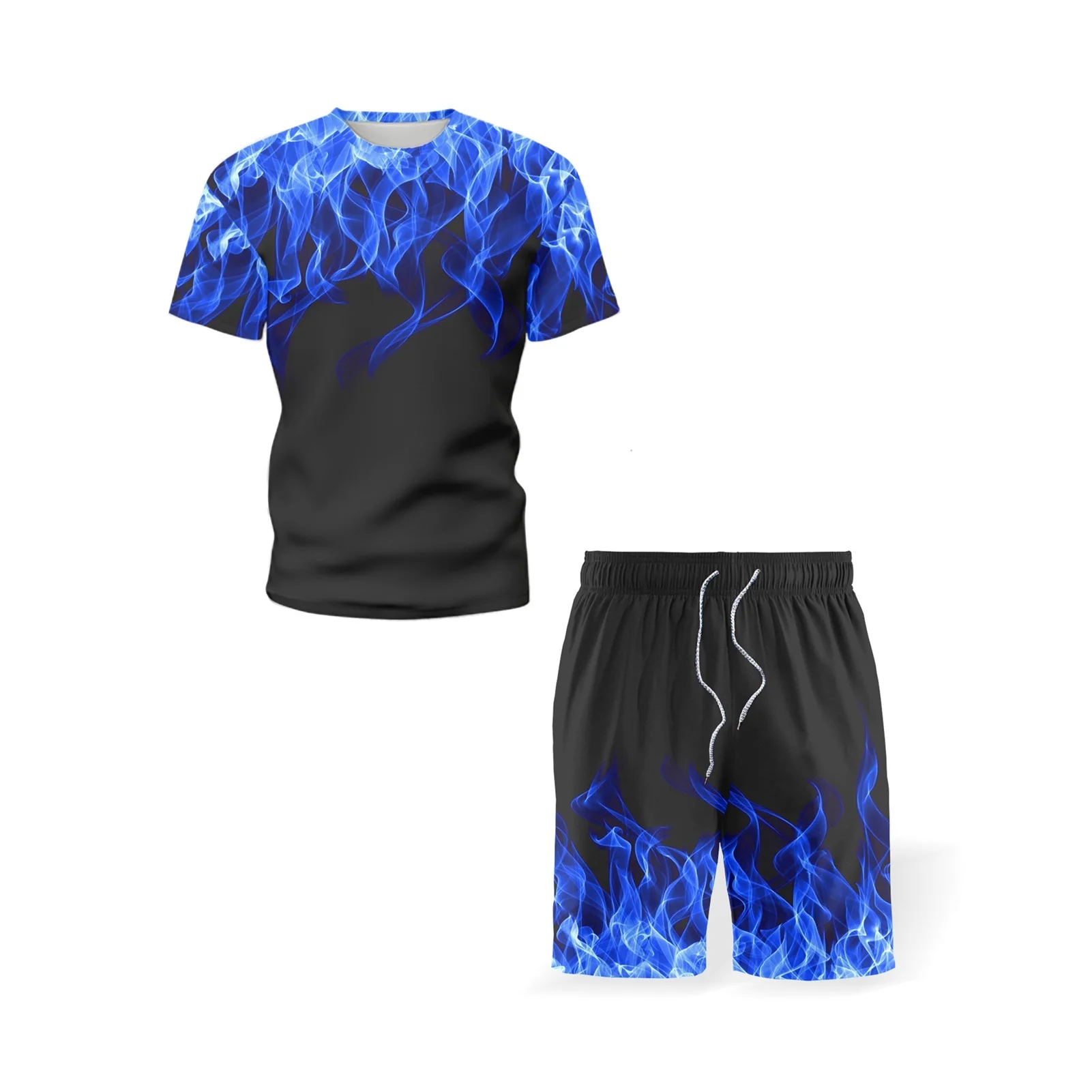 

NEW Men's 3D Flame T-shirt Set Harajuku Short Sleeve Casual Sports Street Wear Trend Short Sleeve + Shorts Cheap Men's Sets