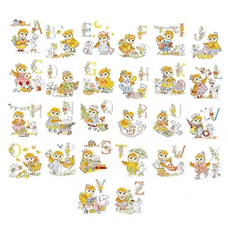 

Owl Alphabet Patterns Counted Cross Stitch Set Handmade 11CT 14CT 16CT 18CT Cartoon Cross Stitch Kit Embroidery Needlework Gifts
