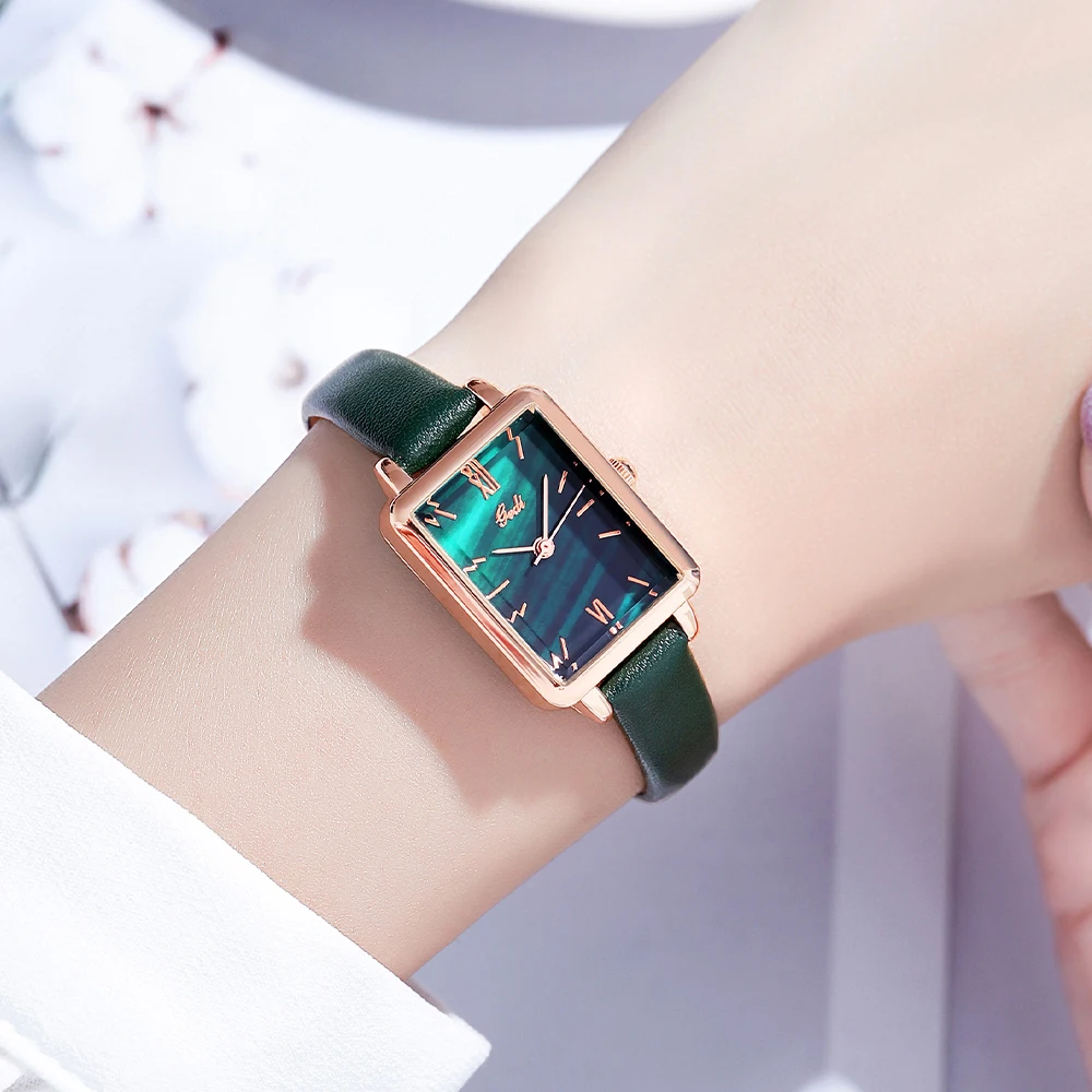 GEDI Fashion Rectangle Sakura Pink Small Women Watches Luxury Brand Leather Strap Ultra-thin Elegant Quartz Ladies Clock Relogio