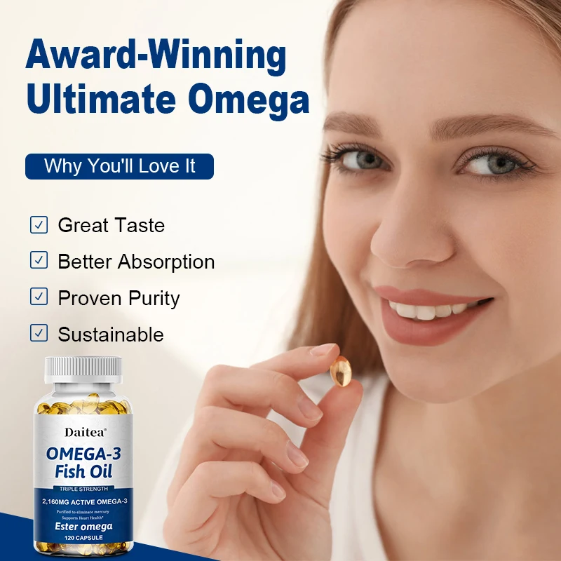 

Daitea OMEGA-3 Fish Oil Benefits Heart, Eyes, Brain, Skin & Eye Health, Provides Cardiovascular Support, Promotes Brain Health
