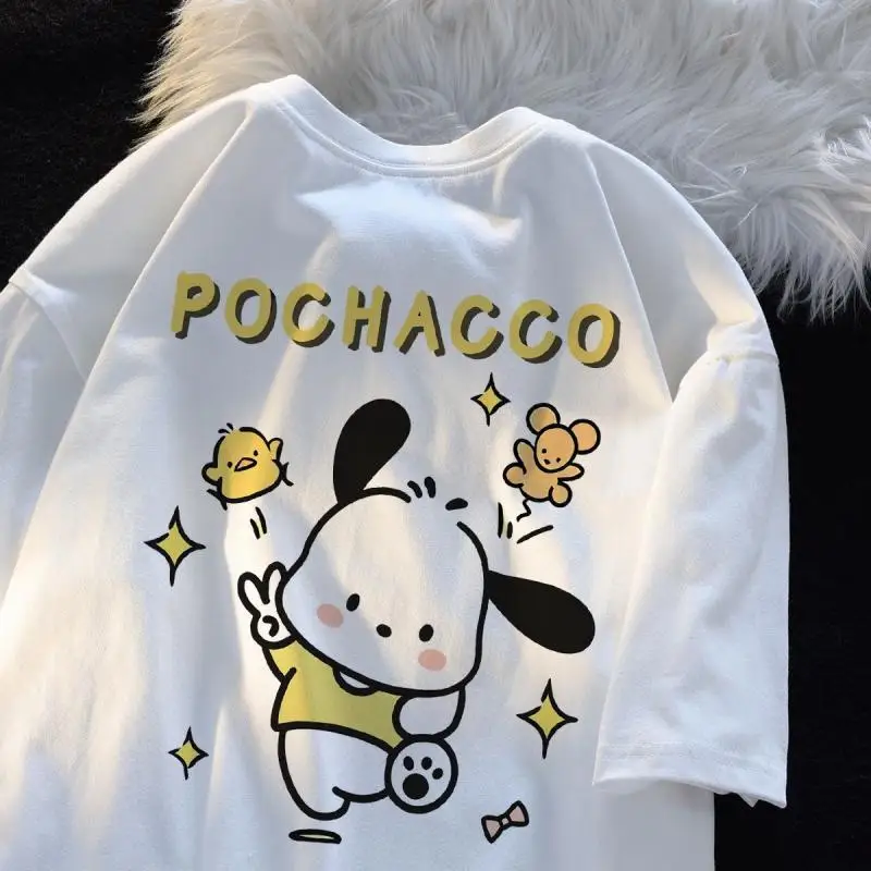 

Kawaii Sanrio Anime Hobby Pochacco Summer Cartoon Children's Cotton Thin Short-Sleeved T-Shirt Printed Round Neck Top
