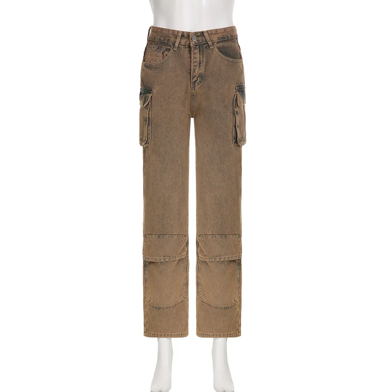 Tie Dye Long Jeans Women's High Waist Spliced Straight Denim Cargo Pants Streetwear Fashion Hip Hop Cowboy Trousers 2023 New