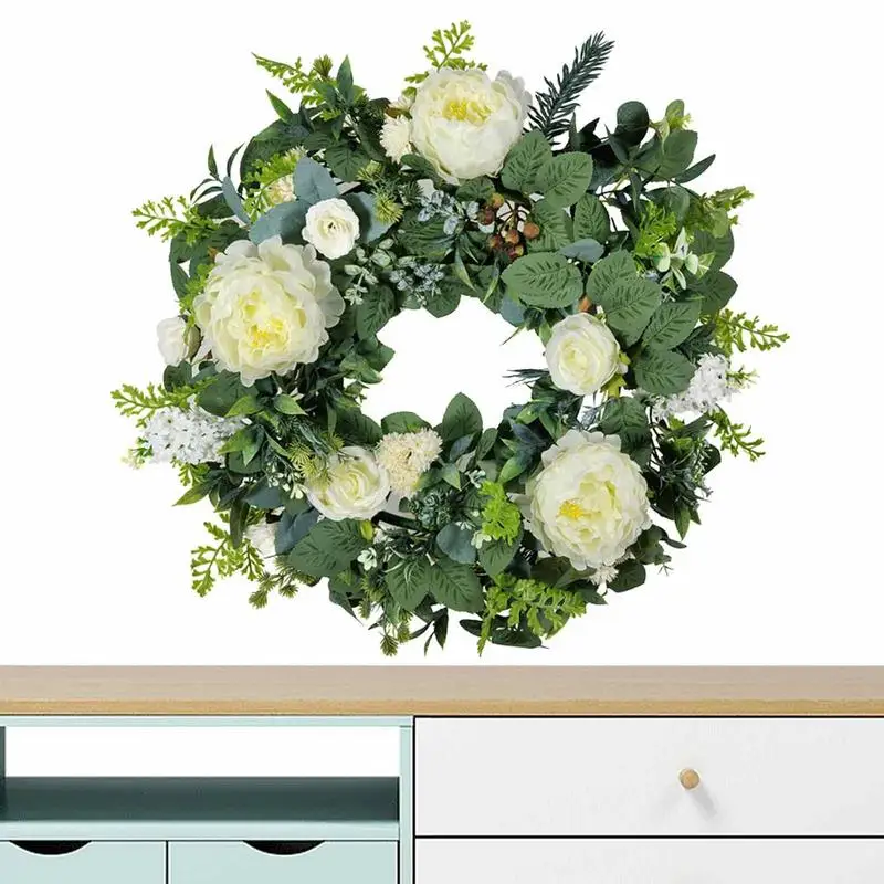 

Peony Door Wreath Faux Peony Floral Wreath Spring Summer Garland White Flower Hanging Decorations Welcome Wreaths For Front Door