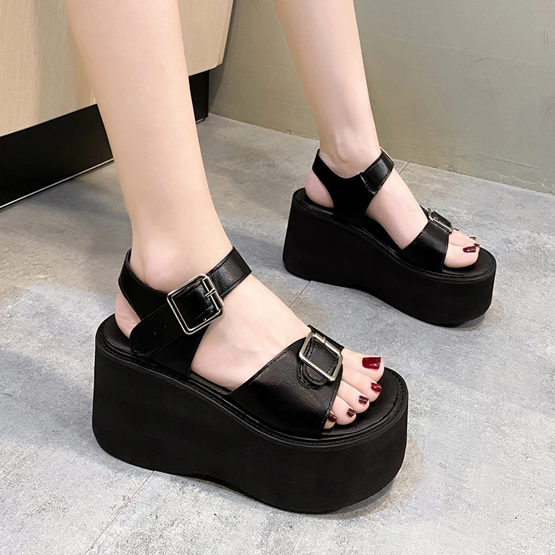 Fashion Buckle Gothic Shoes Summer Block Heels Rubber Sole High Quality Platform Sandals Women Gladiator Shoes women Footwear