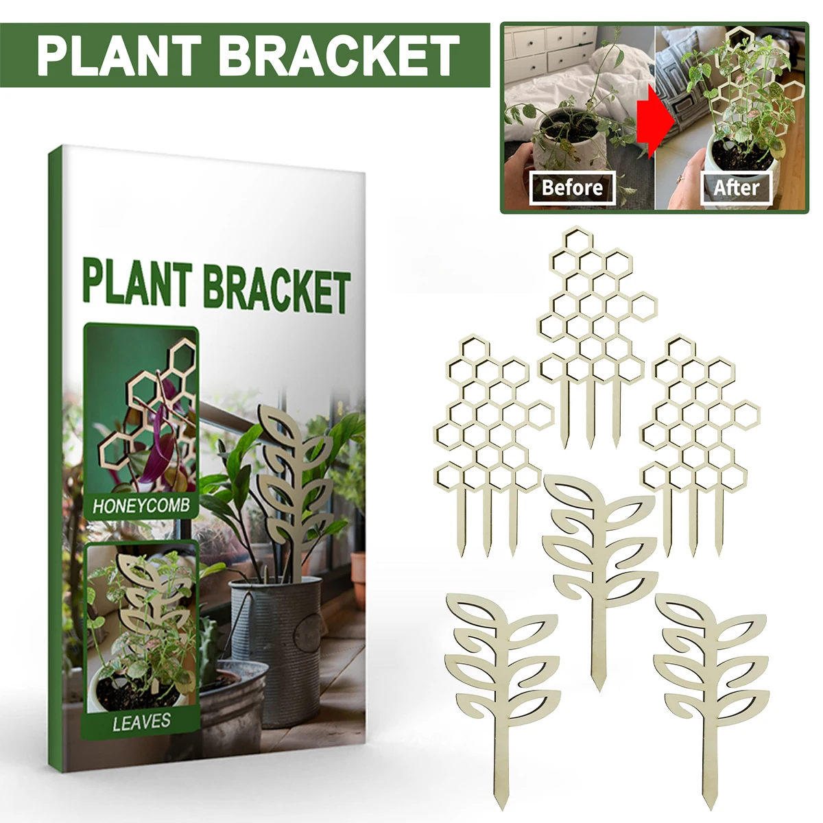 

3pcs Indoor Plant Trellis Wooden Small Potted Plant Trellis Creative Honeycomb/Leaf Shaped Flower Support Plant Climbing Trellis