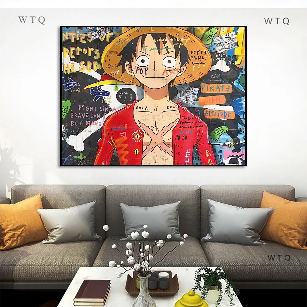 

Wall Art One Piece Luffy Graffiti Pop Art Posters and prints Canvas Painting Cuadros Mural Home Kids Room Decoration